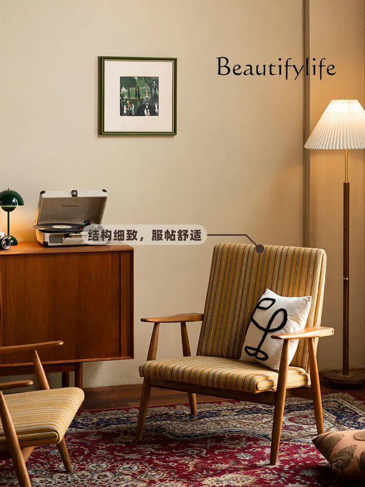 

American Solid Wood Simple Cloth Retro Single Armchair