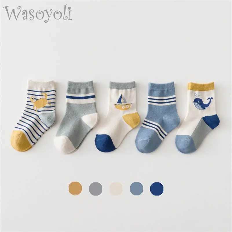 

Children Short Socks 5 Pairs / Lot 1-10 Years Crab Dolphin Summer Spring Autumn Cotton Girl Boy Cute Socks Child Clothing