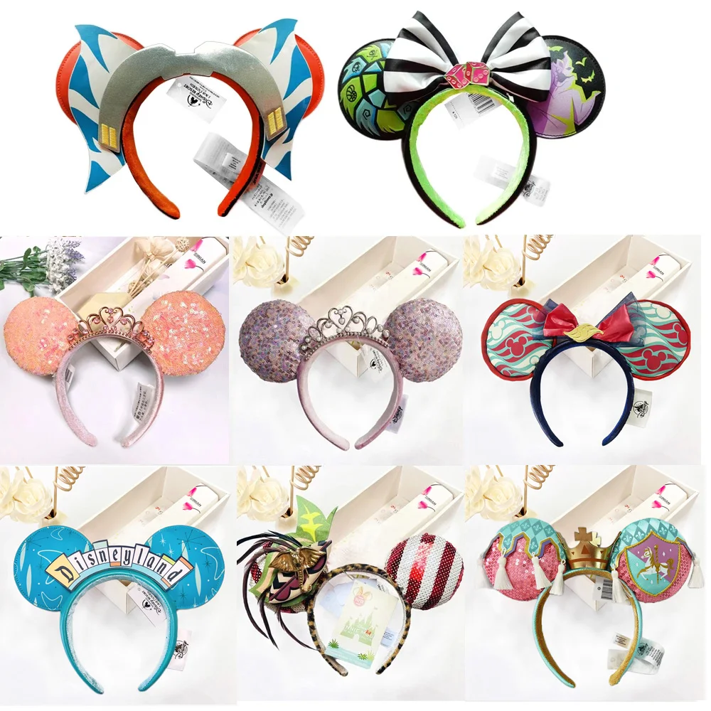 Latest Disney Luxury Mikey Mouse Ears Hair Band Princess Crown Plush Big Sequin EARS COSTUME Headband Cosplay Plush Adult Kids