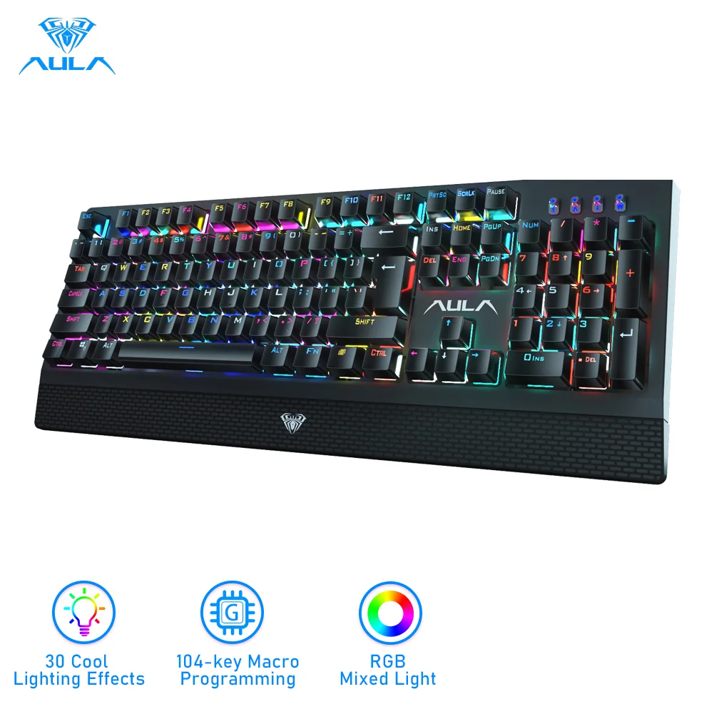 AULARGBGamingMechanicalKeyboardBlueBlackSwitchWiredBacklit