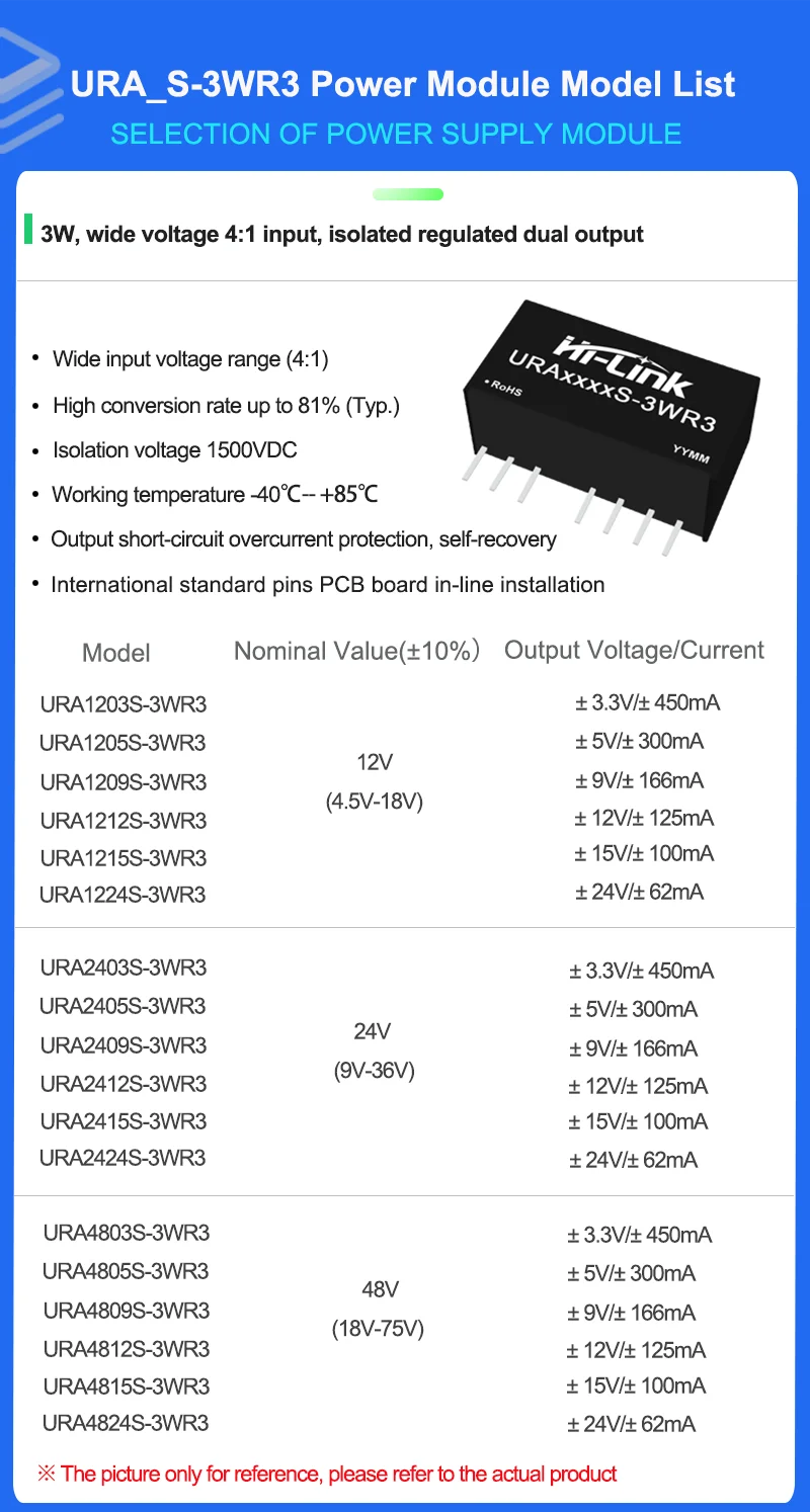 10PCS URA4805S-3WR3 DC-DC 컨버터 1500VDC 절연 48V 입력 1500VDC 절연 SIP 패키지 넓은 온도 범위 산업용 등급