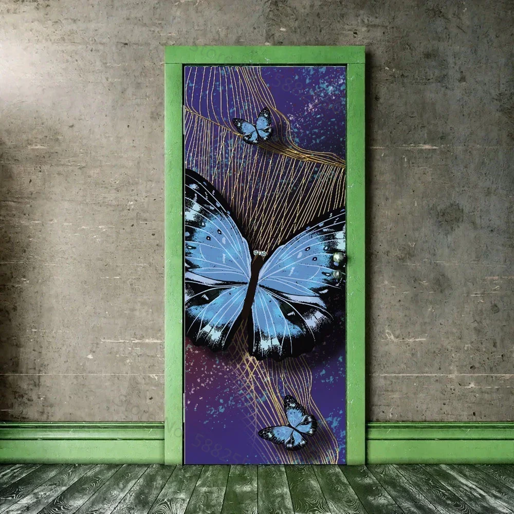 골든 플라워 비닐 장식 도어, 자체 접착 3D 패널 문짝 스티커, 달 연인 포옹 풍경, 가정용 오토콜란트 벽화