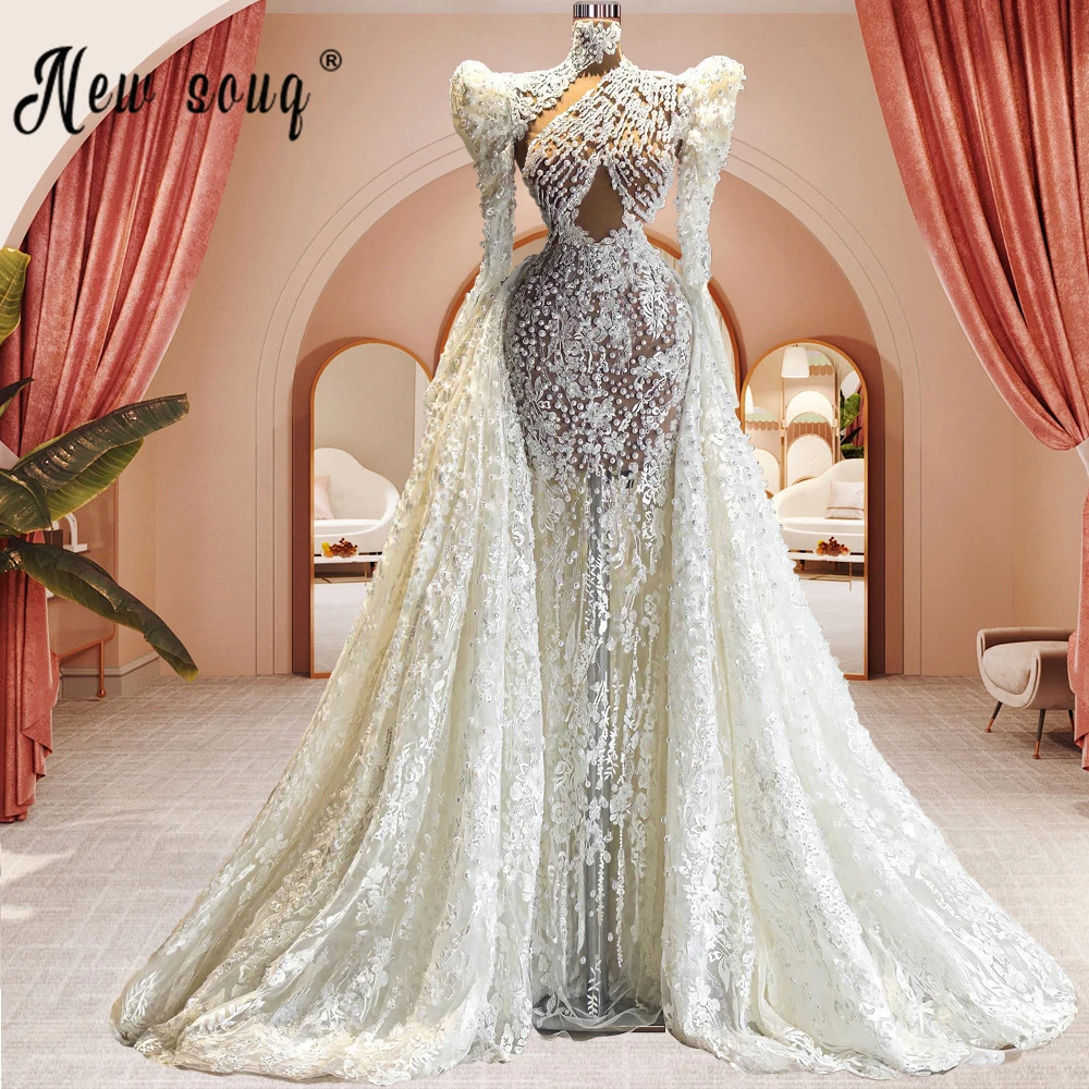 

Женское свадебное платье с длинным рукавом, черное платье с длинным рукавом, со съемным шлейфом, в мусульманском стиле