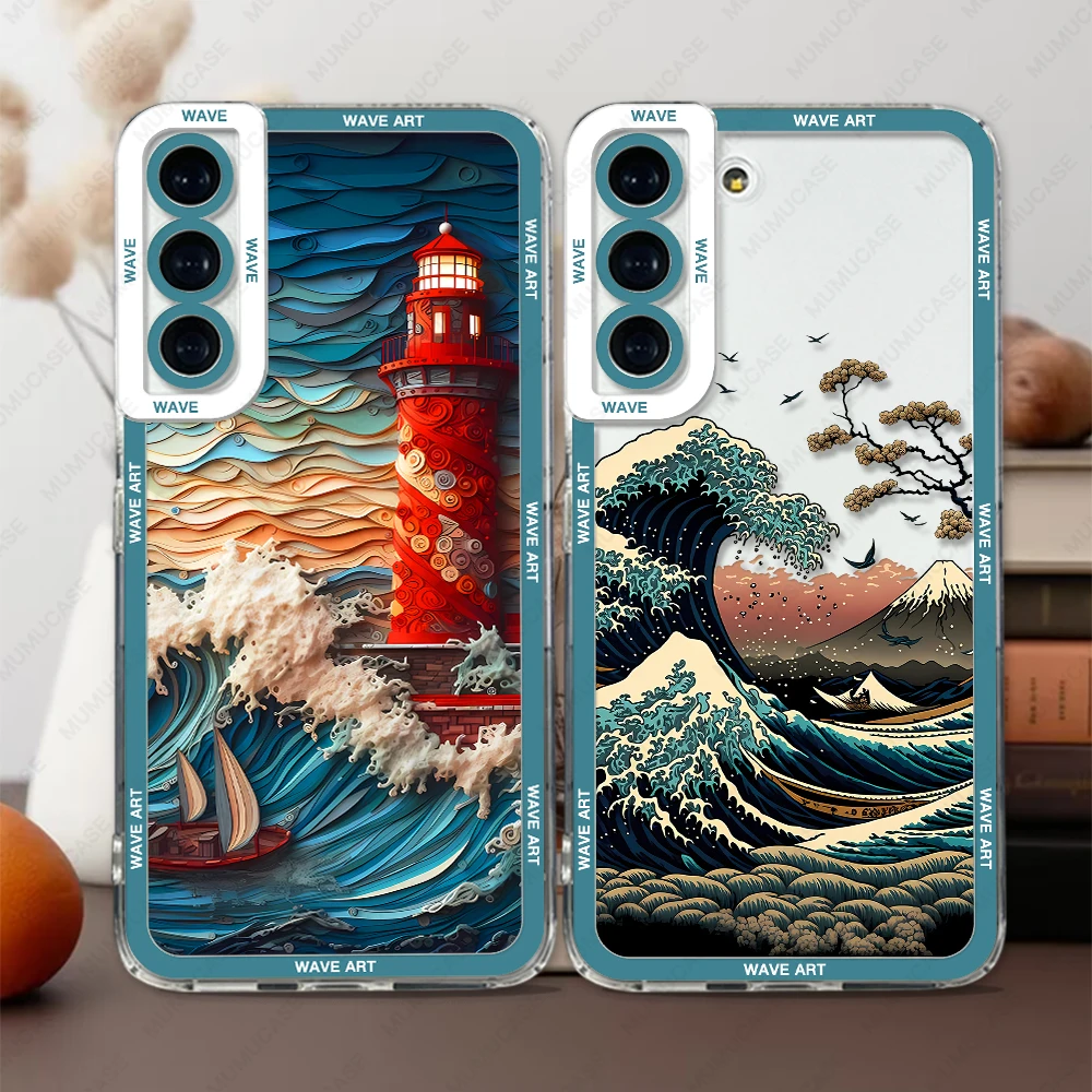 Custodia Per Samsung Galaxy S24 S20 S21 Fe S22 S23 Ultra A13 A32 A33 A50 A52 A53 A73 A54 A14 Soft Cover Japanese Wave Art