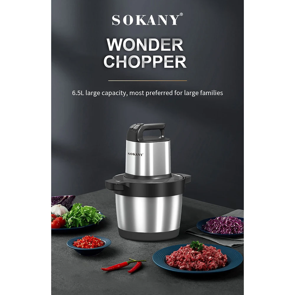 6.5L Large Capacity 1500W Electric Food Processor Chopper Three Speeds  Stainless Steel Vegetables Meat Grinder Mincer