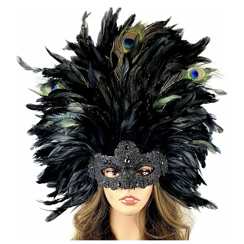 Women Costume Venetian Feather Mardi Gras Masquerade Mask Halloween Cosplay Wedding graduation Party