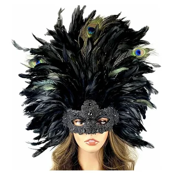 Women Costume Venetian Feather Mardi Gras Masquerade Mask Halloween Cosplay Wedding graduation Party