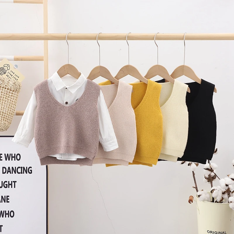 Baby Vest Boy Girls Sweater Tank V Neck Sleeveless Toddler Fashionable Outwear Autumn Jumper For Kids Knitted Cardigan Sweater
