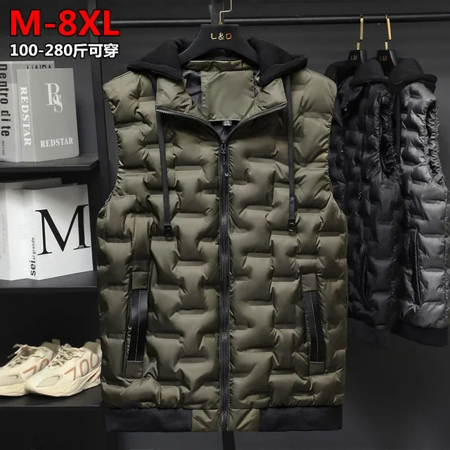 thumbnail image 1 of Chaleco de plumón, chaqueta a la moda para hombre, abrigo de talla grande 8XL, Otoño Invierno, nuevo chaleco de algodón para hombre, chaqueta informal sin mangas, 1 of 5