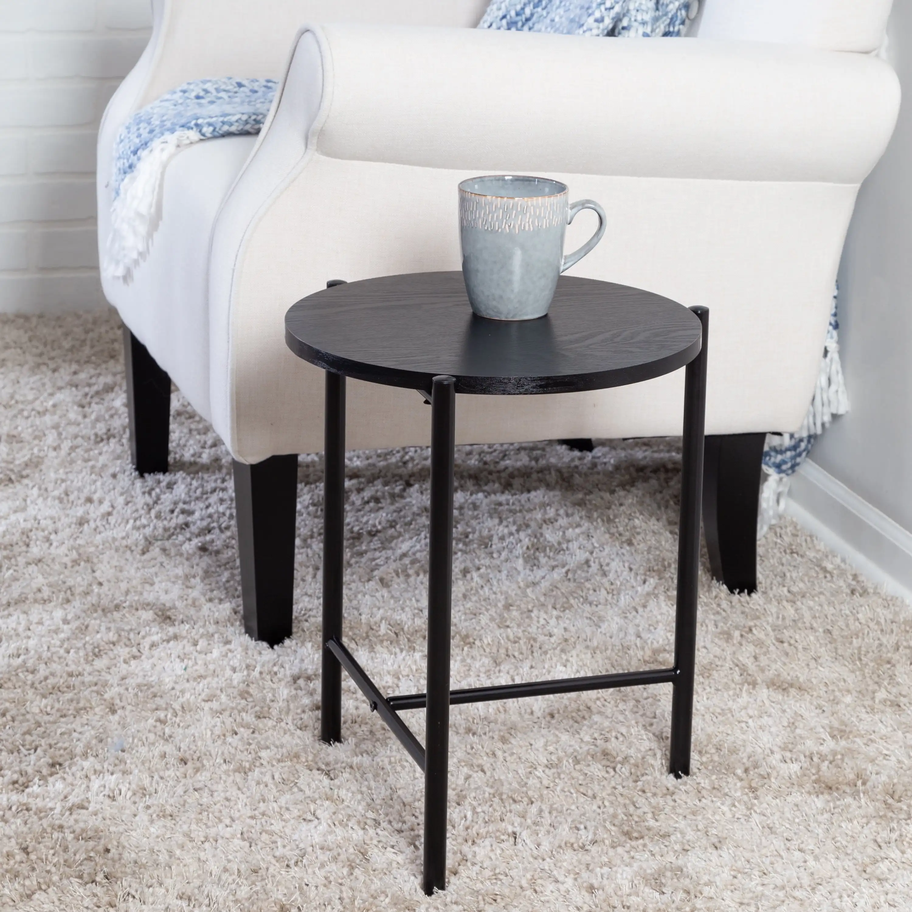 

Honey-Can-Do Round Side Table with T-Pattern Base, Black