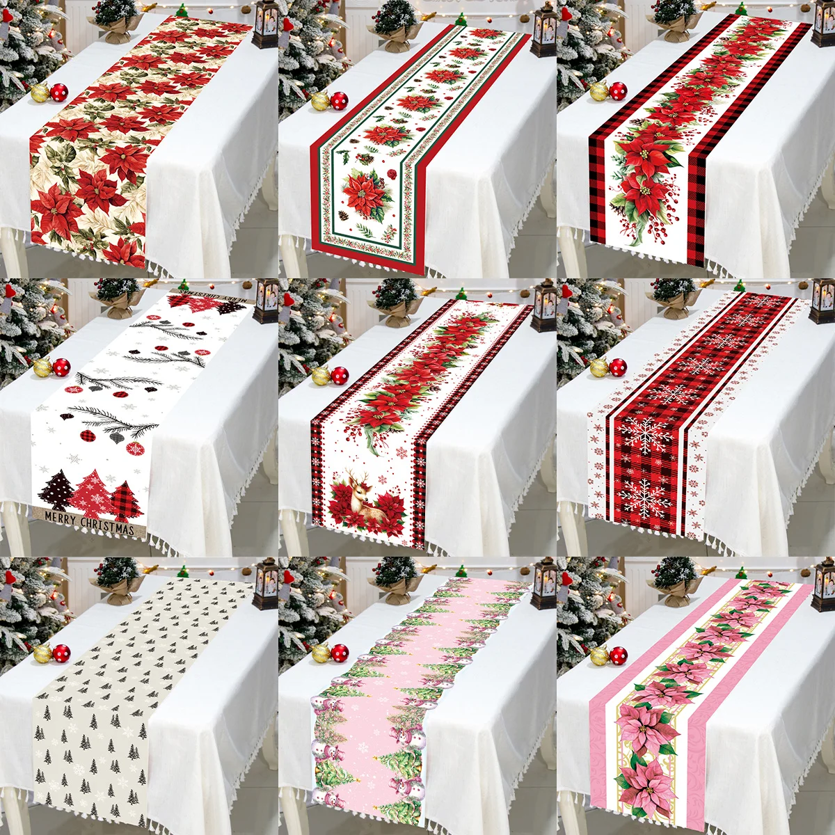 Christmas Table Runner Elk Snowman Table Cover Merry Christmas Decorations For Home Table 2024 Navidad Happy New Year Gift 2025