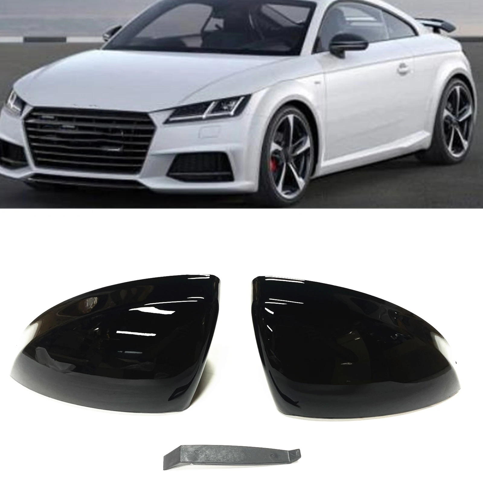For Audi R8 (4S) 2016-2021 TT TTS TTRS MK3 (8S) 2015-2021 Without Lane Assist Rear View Mirror Cover Gloss Black Cap Replacement 1