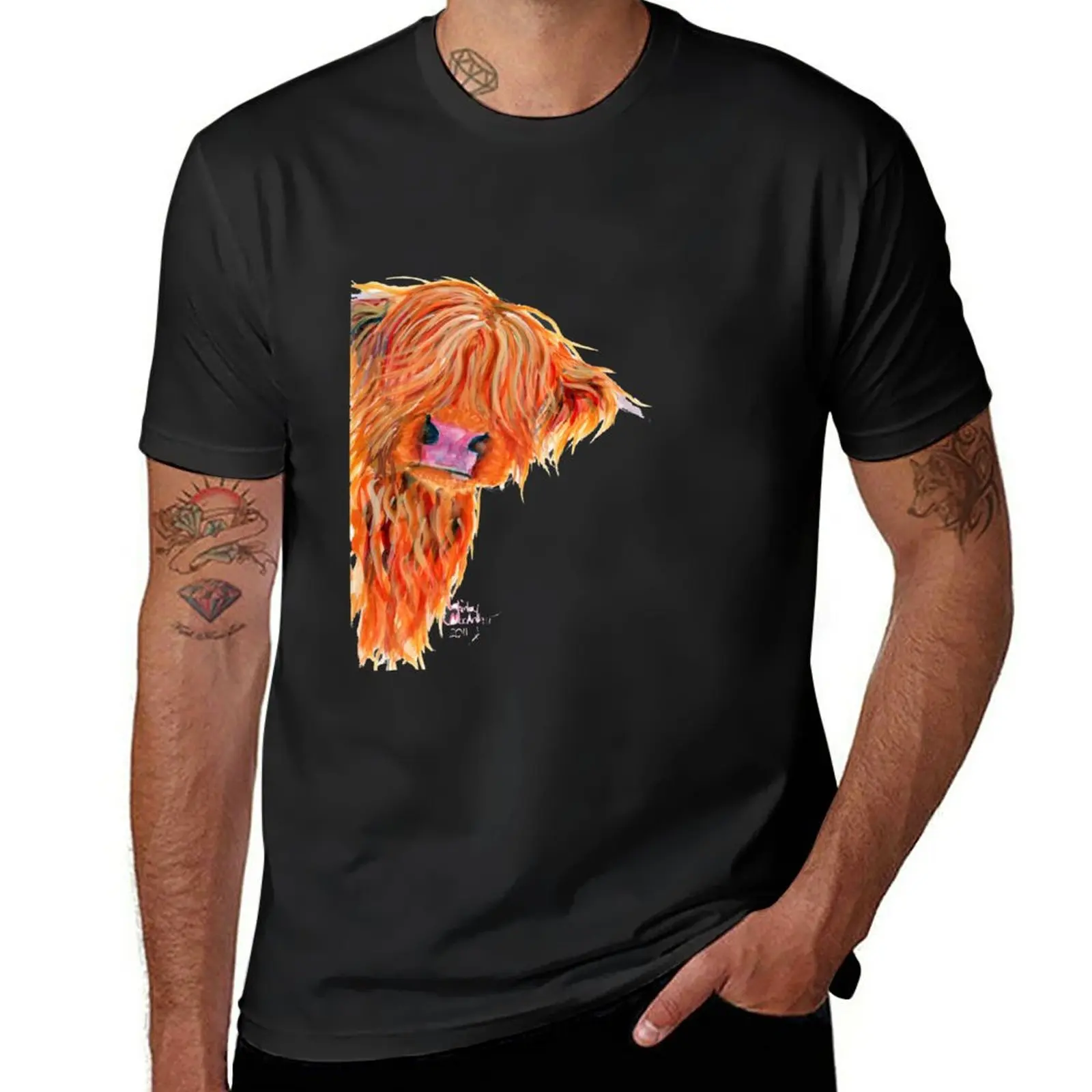

New HIGHLAND COW 'PEEKABOO' BY SHIRLEY MACARTHUR T-Shirt Short sleeve tee shirts graphic tees graphic t shirts Men's clothing