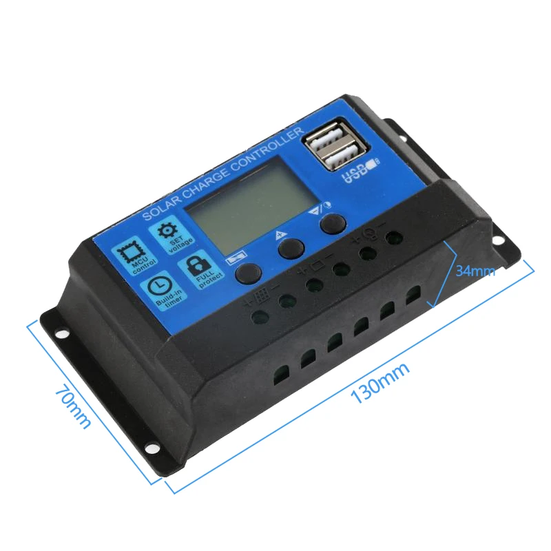 Solar Battery Charge Controller Solar Charger Solar Charge Controller 12V/24V 10A-100A Automatic Solar Panel Controller Regulator Universal USB 5V Charging LCD Display