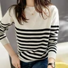 New Fashion Striped Base Knit Sweater Pullover Round Neck Long-sleeved Sweater Women Loose Slim Versatile Top 4