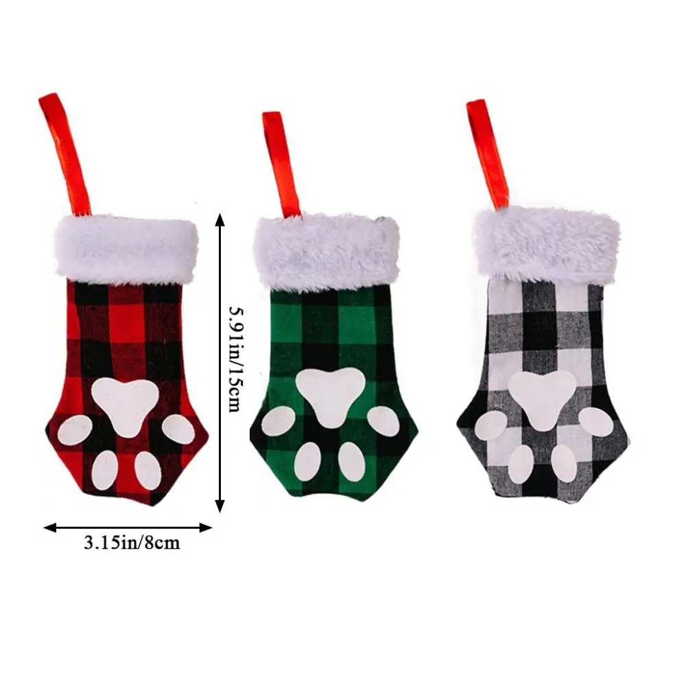 Christmas Stocking Dog Claw Socks New Year Candy Gift Bag Xmas Tree Fireplace Hanging Decoration Red Black