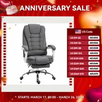 Vinsetto High-Back Executive Office Chair with Footrest, Linen-Fabric Computer Chair with Padded Armrests, Gray 1