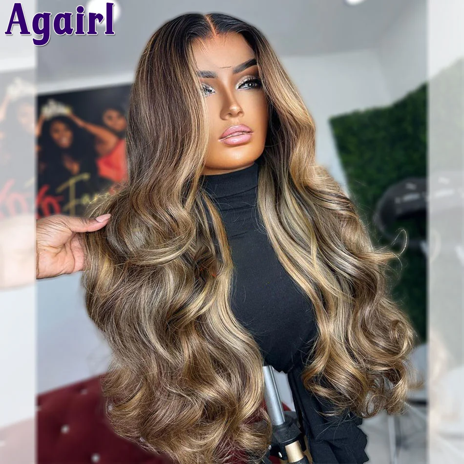 Honey Blonde Highlight 13X6 Transparent Lace Frontal Human Hair Wigs Glueless 13X4 Body Wave Wig 5X5 Closure Lace Wig PrePlucked