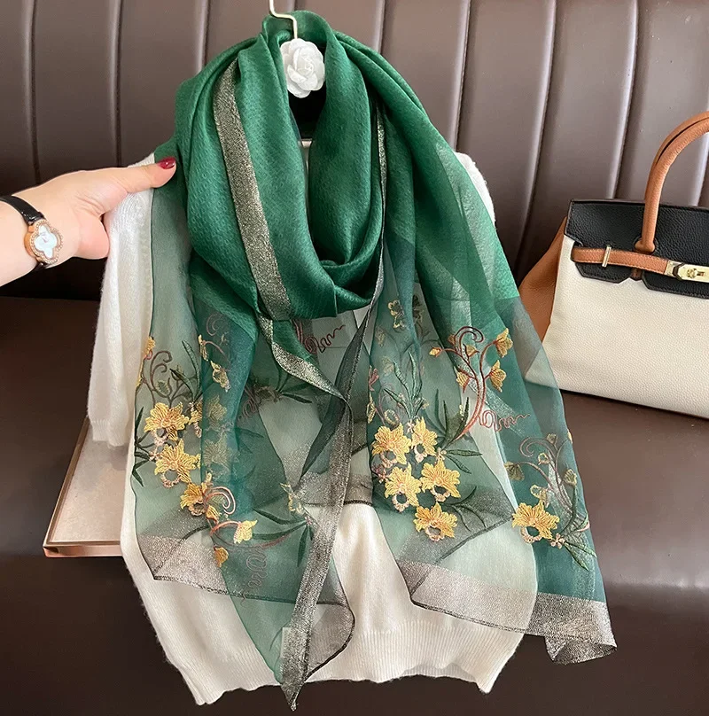 

The new Korean version of fashionable silk embroidered scarf female fashion wind winter warm windproof silk scarf cold shawl