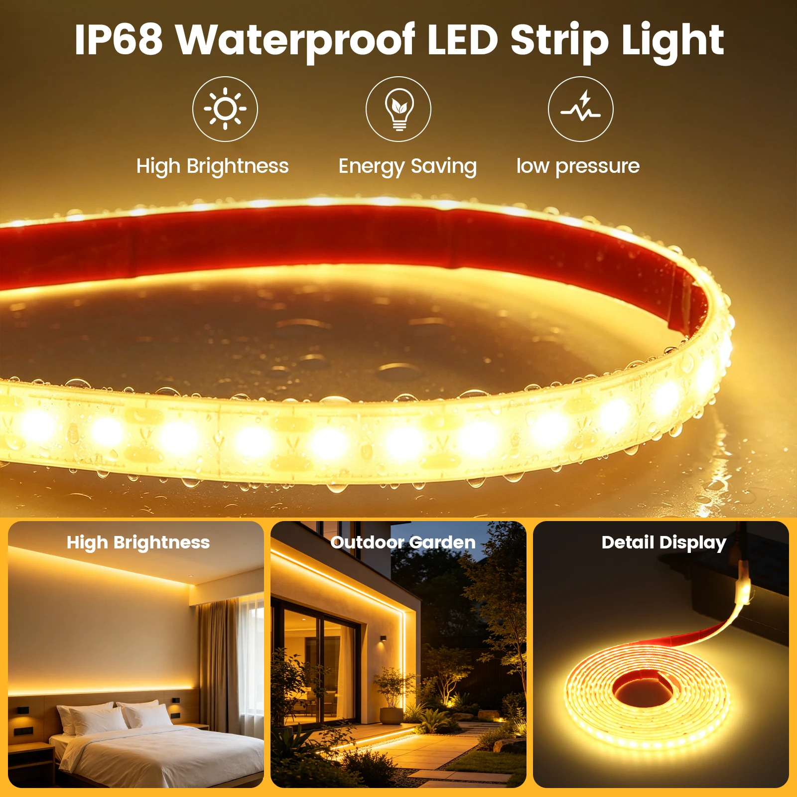 5V USB LED 스트립 IP68 방수 SMD 2835 120LEDs/m 실리콘 유연한 접착 테이프 주방 캐비닛 침실 TV 백라이트