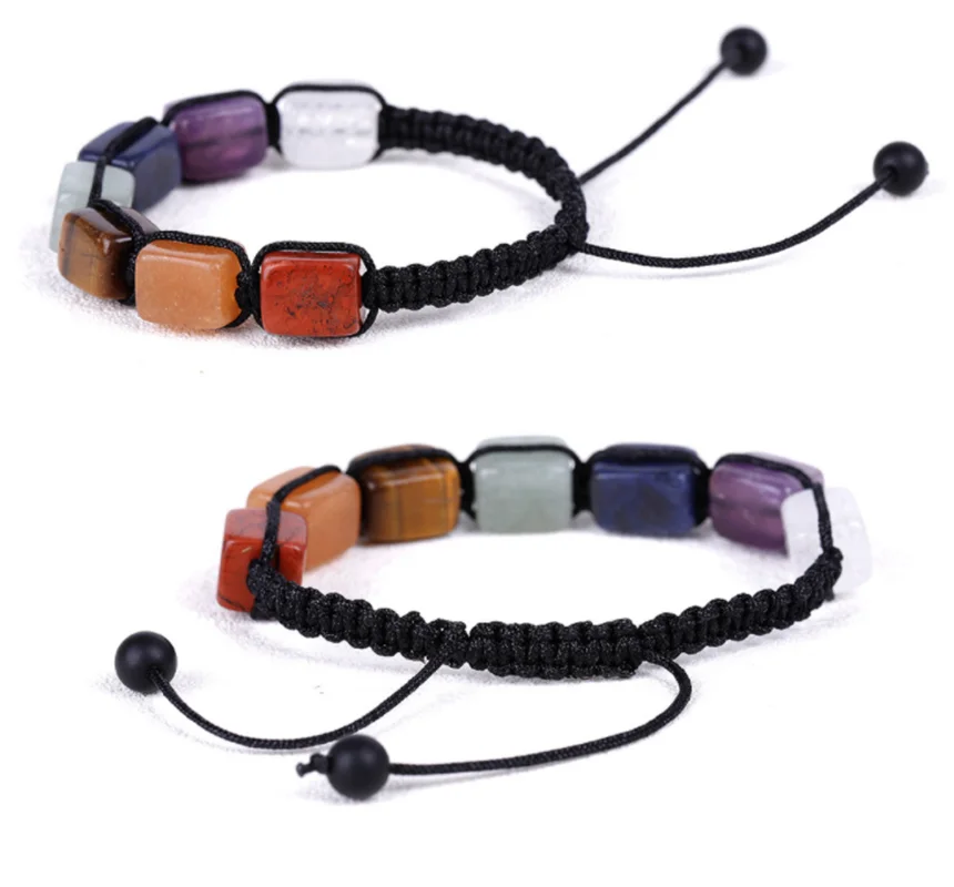 7 Chakra square Stone Bracelets Reiki Healing Crystal Natural Gemstone Braided Rope Bracelet for Women Girls Yoga Jewelry