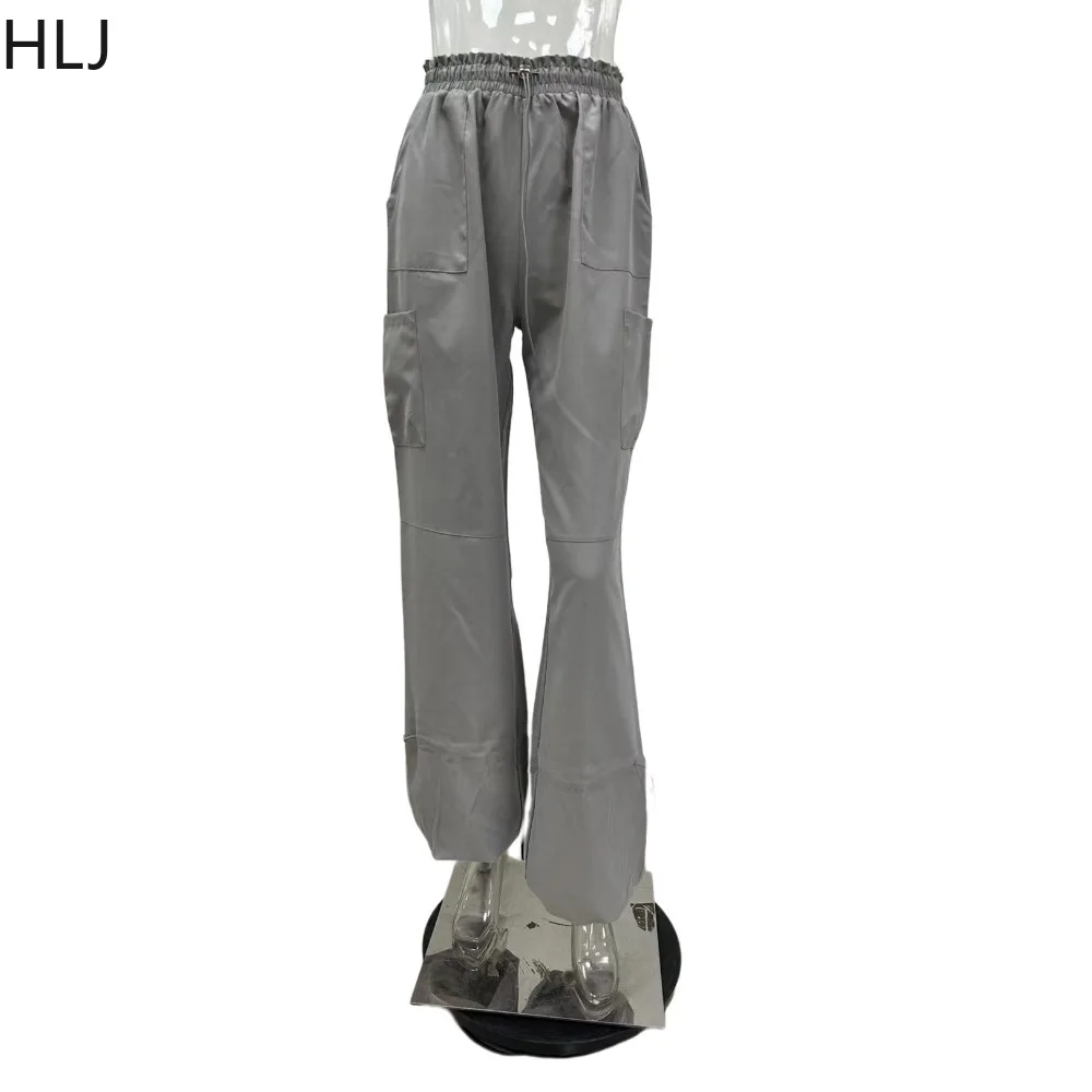HLJ Y2k Pockets Cargo Pants High Waist Drawstring Sweatpants Baggy Trousers Sporty Streetwear Black Grey Casual Wide Leg Pants