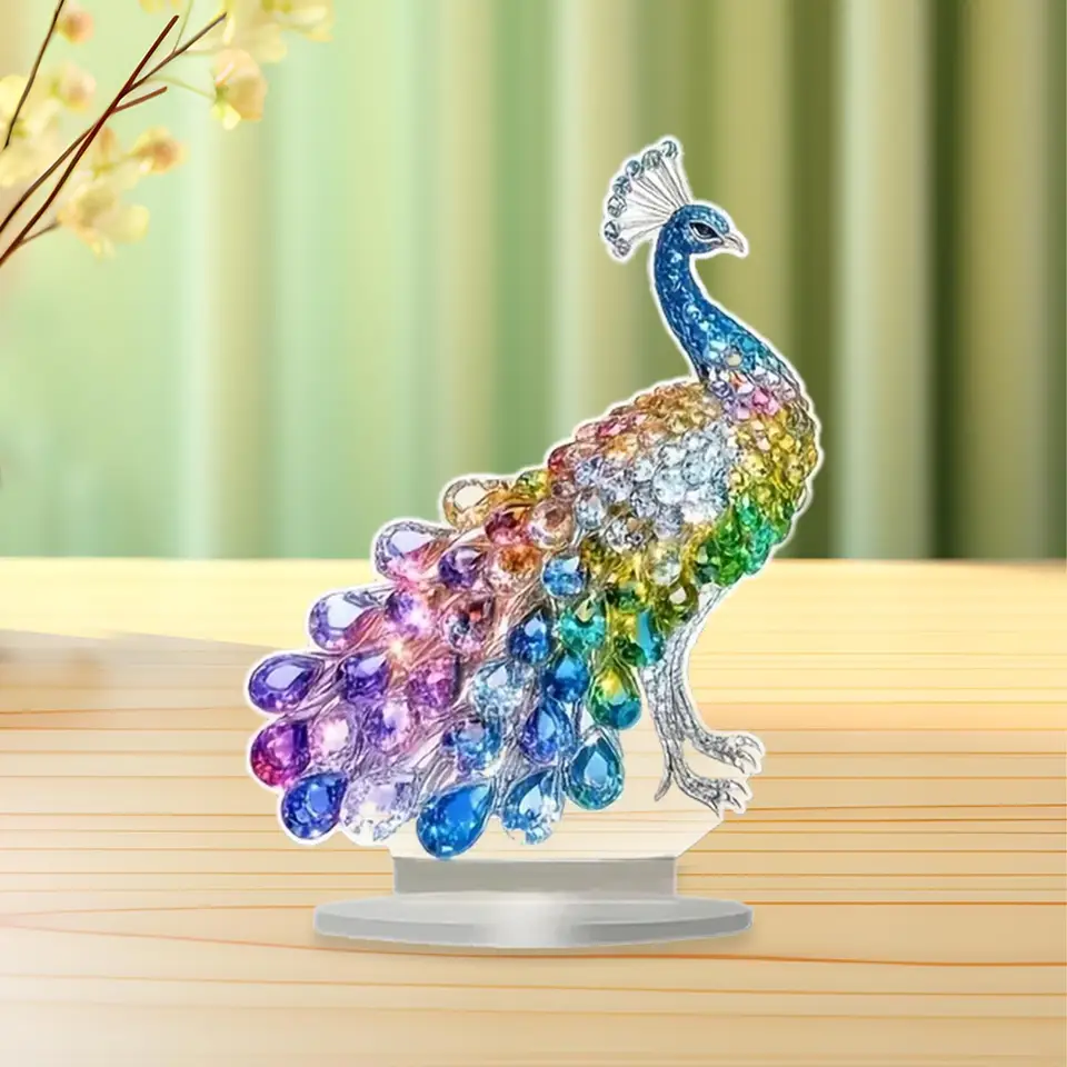 Placa de adorno de pavo real colorido 2D, letrero acrílico plano moderno  artesanal, decoración de mesa para exhibición de oficina y sala de estar  interior - AliExpress, image size:960x960