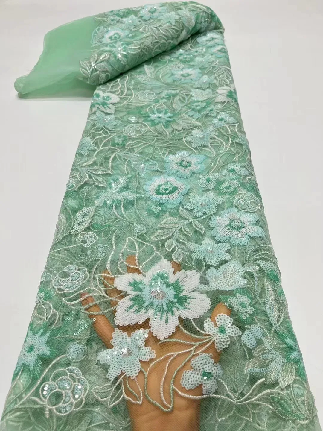 

Hot Sale New Africa Unique Design Handmade Embroidery net lace With Full Sequins Super High For Wedding Or Evening Dress 2024