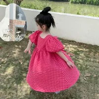Bear Leader Rose Pink Plaid Bow Dress Elegant Lolita Child Big Girls Midi Dress Children Dresses Teens Party Princess Sundress 3
