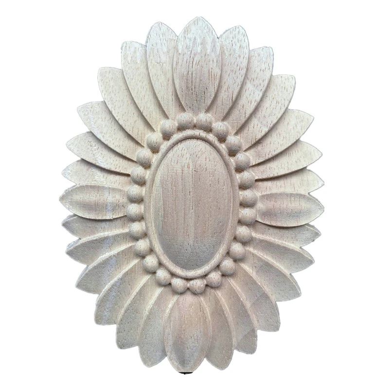 

1PC 7/8/9/13cm Wood Appliques Carving Frame for Furniture Cabinet Door Bed Home Decor Wooden Figurine Flower Pattern Carve