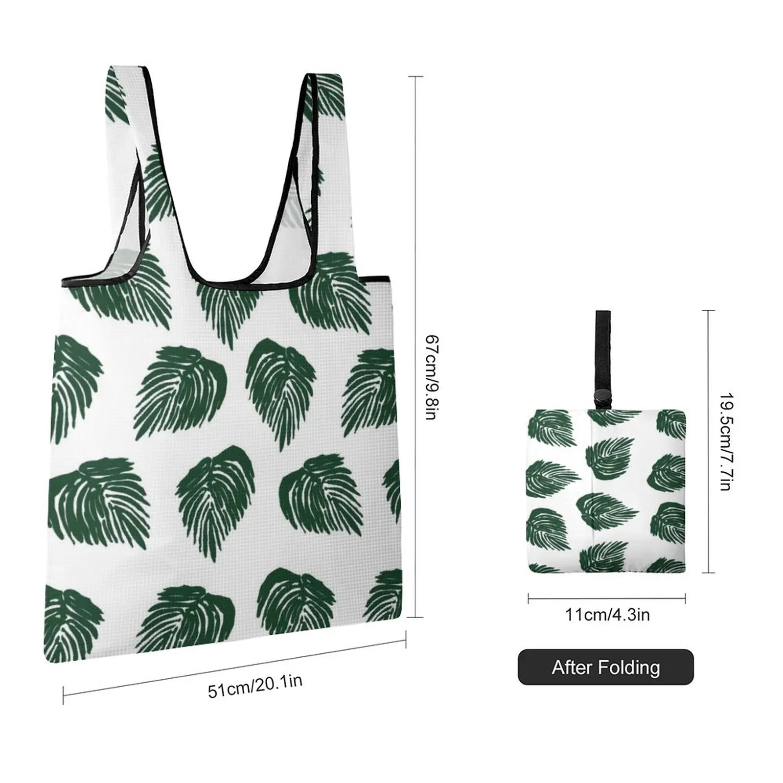 Foldable Shopping Bag Green Leaves Handbag Custom Pattern String Bag Lightweight Waterproof Reusable Large Capacity Tote Bag