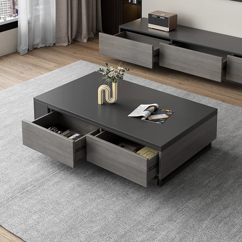 

Luxury Modern Side Table Bedroom Japanese Square Black Coffee Table Industrial Drawers Tavolino Da Salotto Living Room Furniture