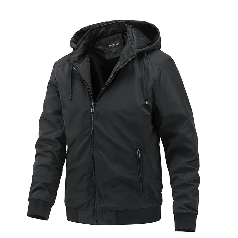 

Men's Jacket Black Autumn/Winter Detachable Hat Casual Men's Clothing Top Sports Light Cotton Coat for Camping,Business,Daily