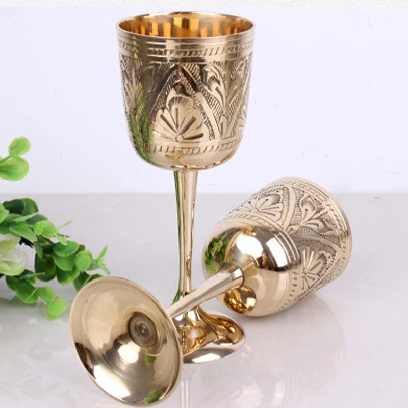 drinking glass 1Pcs 80/180ml/200ml Pure Brass Wine Glass Classical Wine Cup Handmade Small Goblet