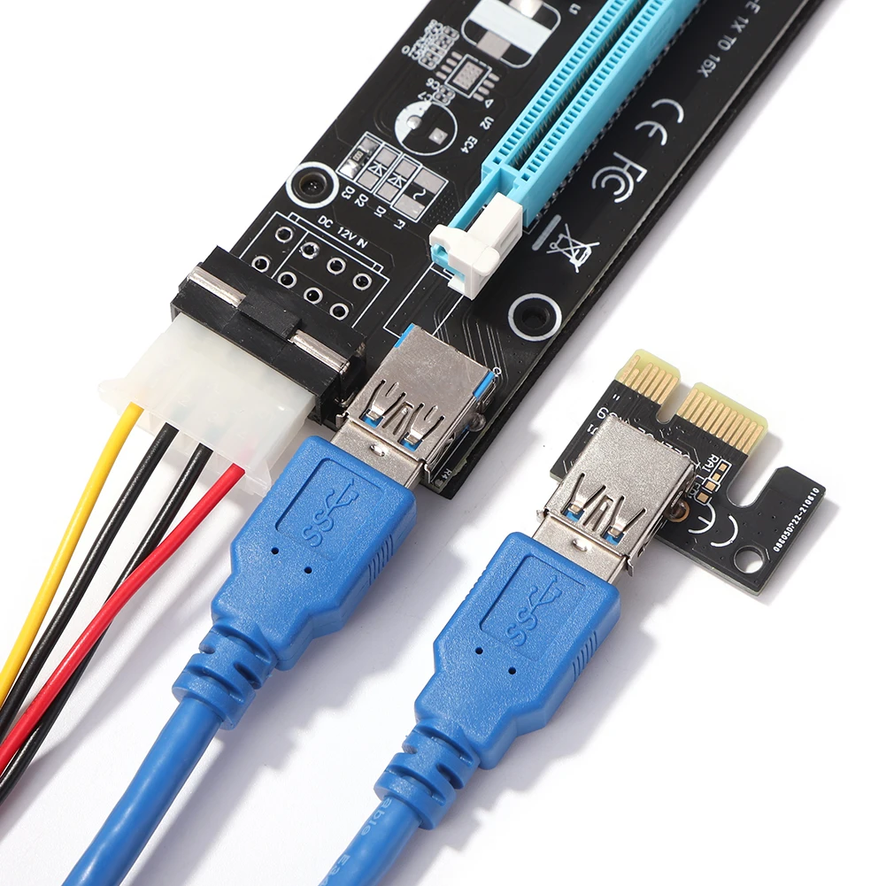 PCI-E 라이저 카드, PCI 익스프레스 1x 16x 라이저 익스텐더 라이저 어댑터, USB 3.0 케이블, SATA 4 핀 전원, 채굴 카드