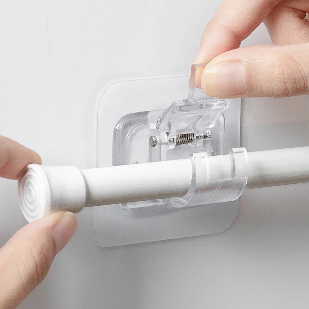 2PCS Adjustable Curtain Rod Clip Self Adhesive Clamp Hook Curtain Holder Wall Bracket Holder Nail-Free Wall Hanging Clip