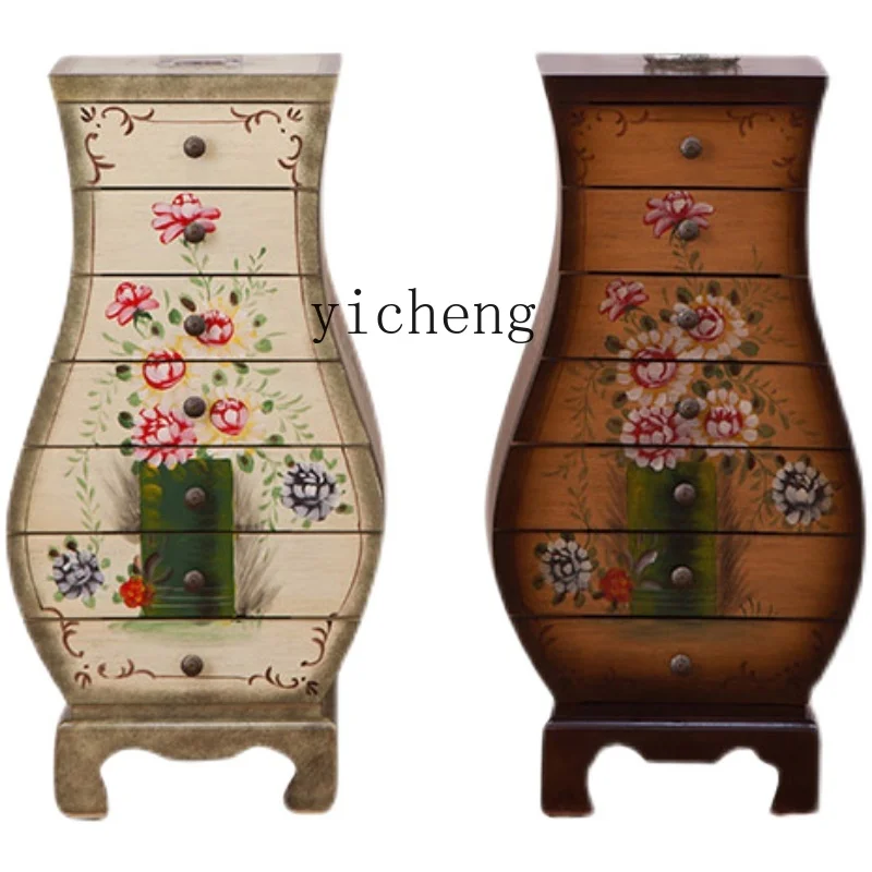 

Xl American Style Seven-Bucket Hallway Solid Wood Vase-Shaped Storage Cabinet Organizing Cabinet Retro Painted