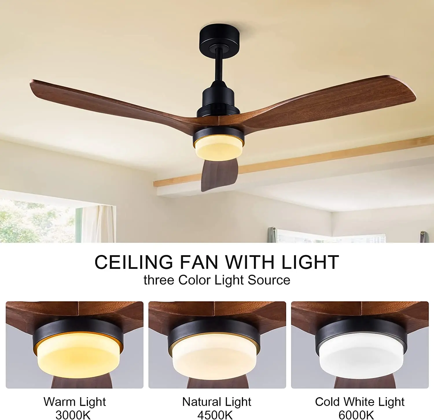 Industrial Ceiling Fans with Lights Remote Control Indoor Outdoor Wood Ceiling Fan with 3 Blade For Patio Living Room Bedroom