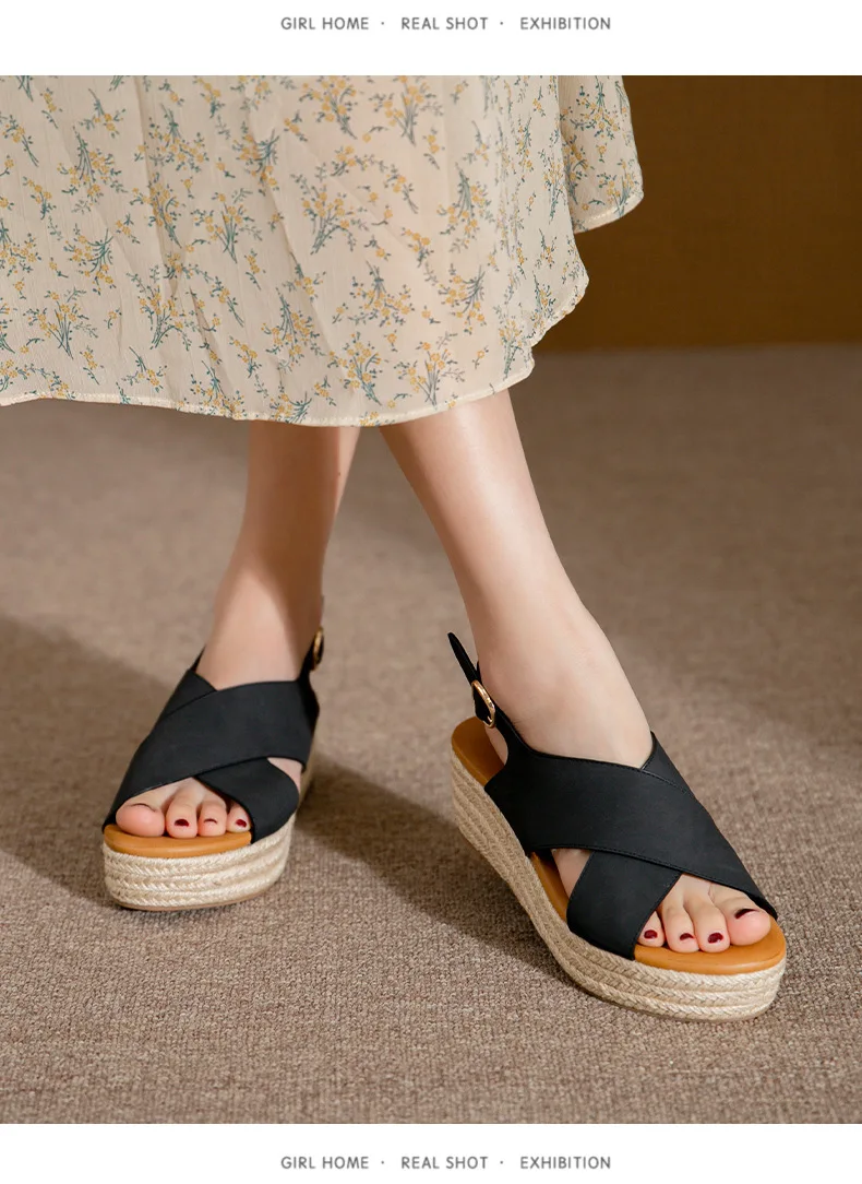 Summer Women Sandals 2022 New Fashion Wedges Super High Heel Sandals Buckle Round Toe Open Toes Ladies Footwear