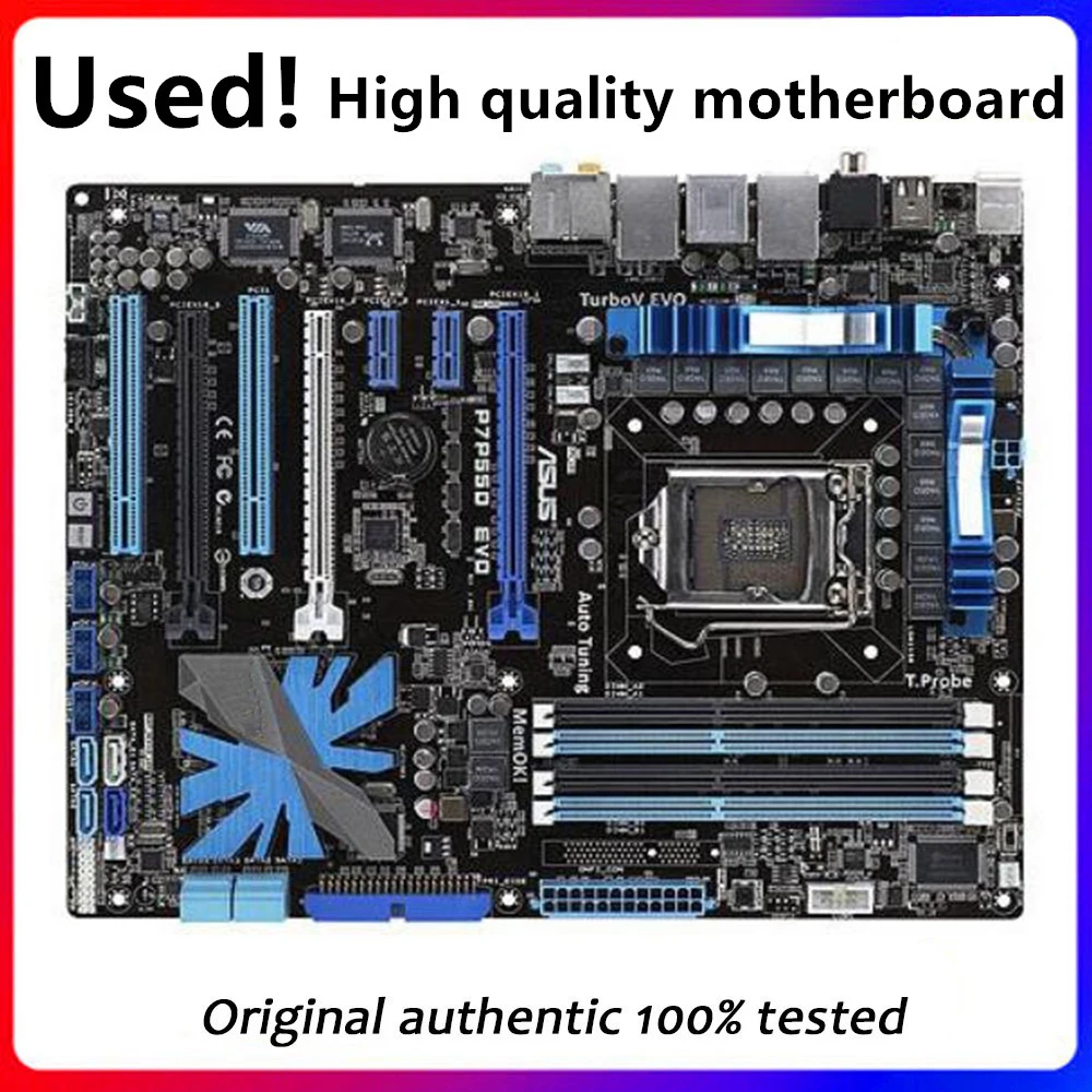 

For ASUS P7P55D EVO Motherboard LGA 1156 DDR3 16GB For Intel P55 P7P55 Desktop Mainboard SATA II PCI-E X16 Used AMI BIOS