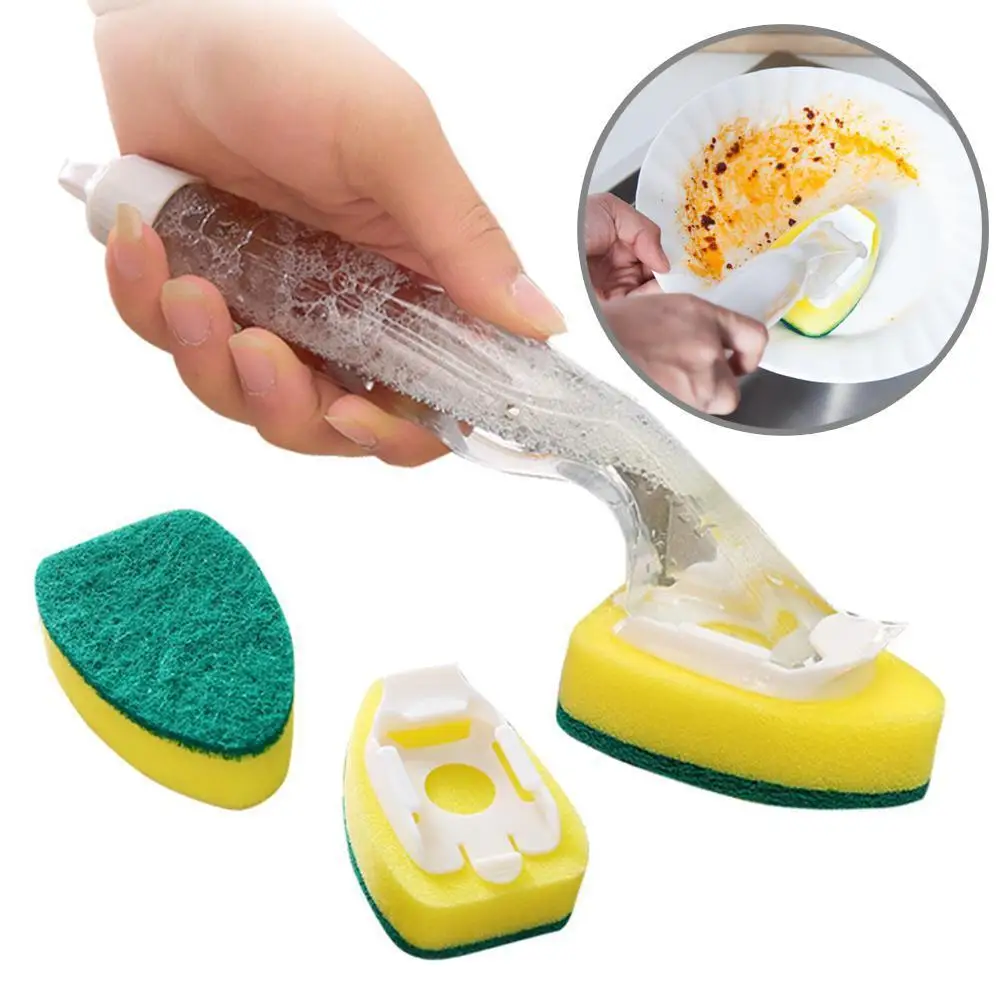 Brosse de nettoyage à Long manche 3 en 1, tête amovible, distributeur de  savon, éponge, vaisselle, Gadgets de cuisine