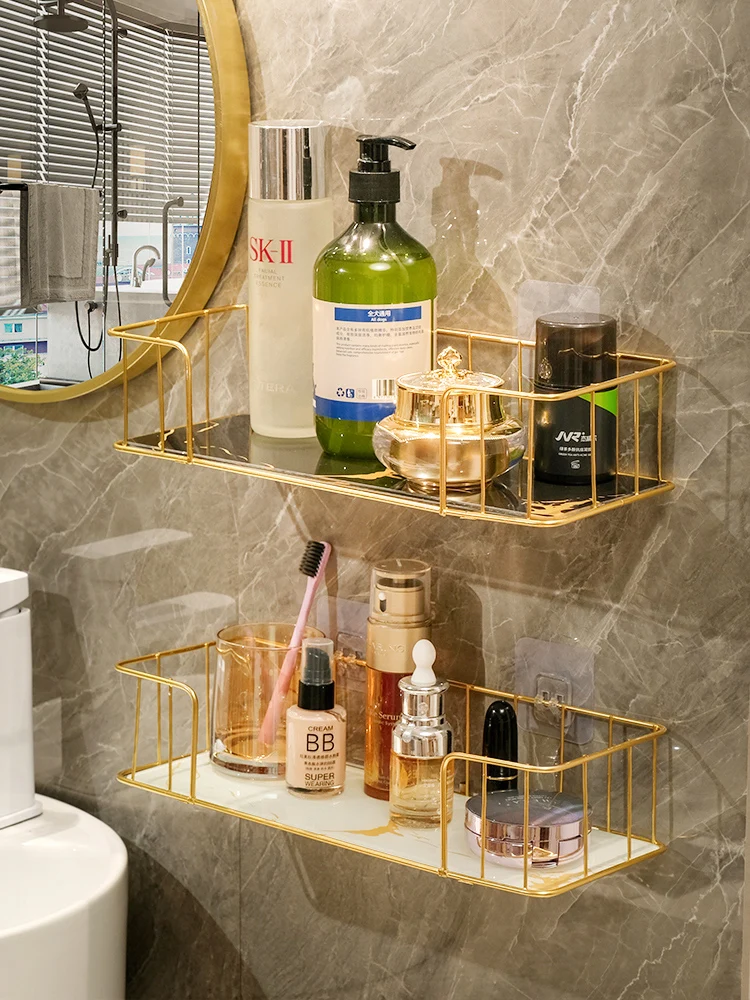 

Bathroom Shelves Shower Storage Basket Shelf No Drill Organizer Wall Mounted Single Layer Shampoo Cosmetic Holder Accessories