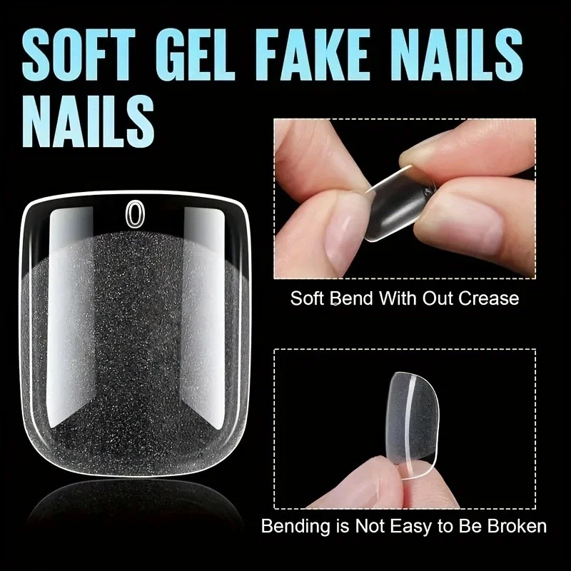 120pcs Soft Gel Fake Nails Short Square Shape False Nail Tips Half Matte Acrylic Square Fingernails DIY For Women Girls