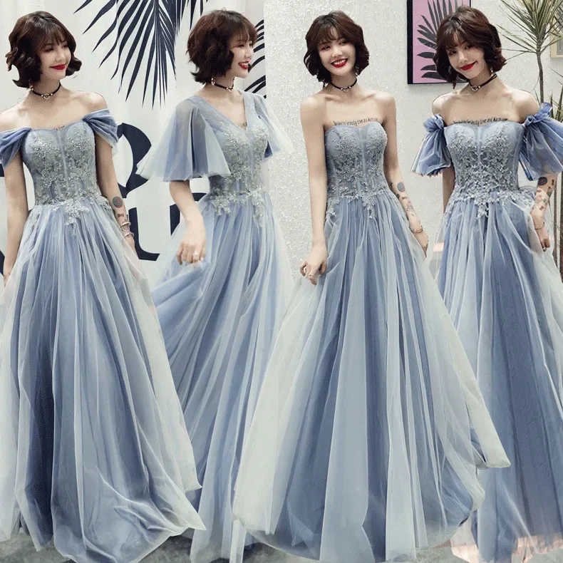 

Women Blue Mesh Summer Elegant Long Dresses Night Club Party Dress Bridesmaid Dress Plus Size Tulle Robe Soiree Vestidos Fashion