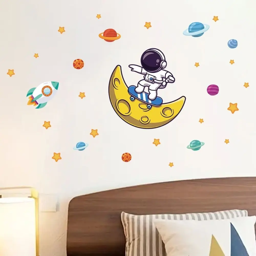 1PC 3D Cartoon Luminous Wall Stickers Glow In The Dark Astronaut Dark Wall Stickers Planet Decals Kids Room Decor Luminous Wall Stickers 3D Wall Stickers
