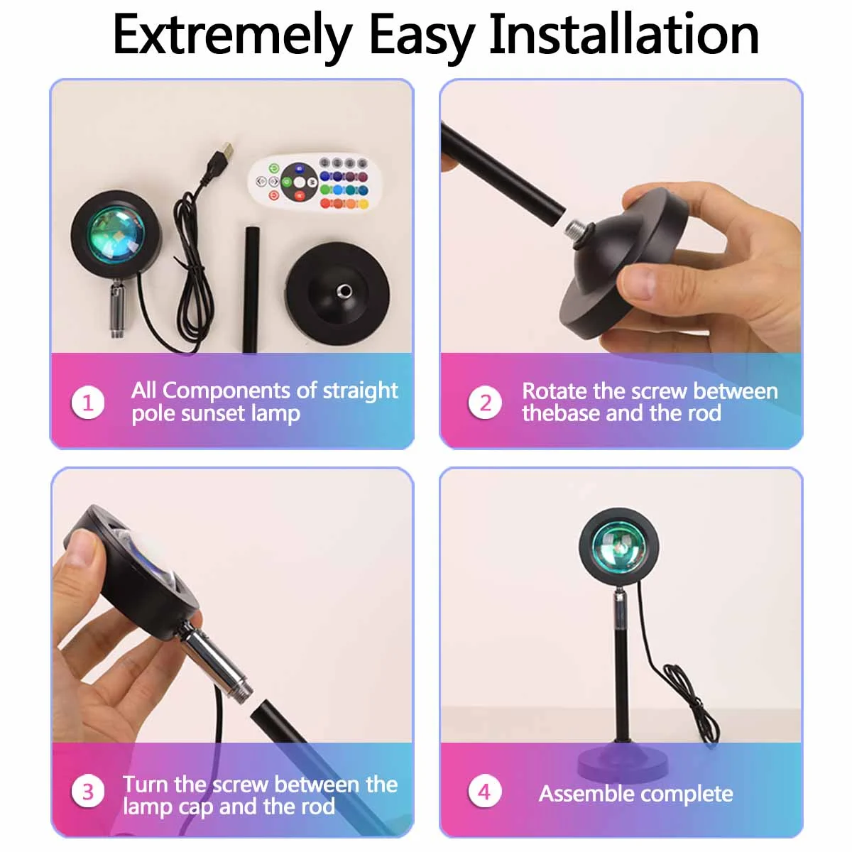 USB Sunset Projection Light, Remote Control 16 Colors, 180 ° Rotation, Suitable for Bedroom Photography Atmosphere Decoration 6