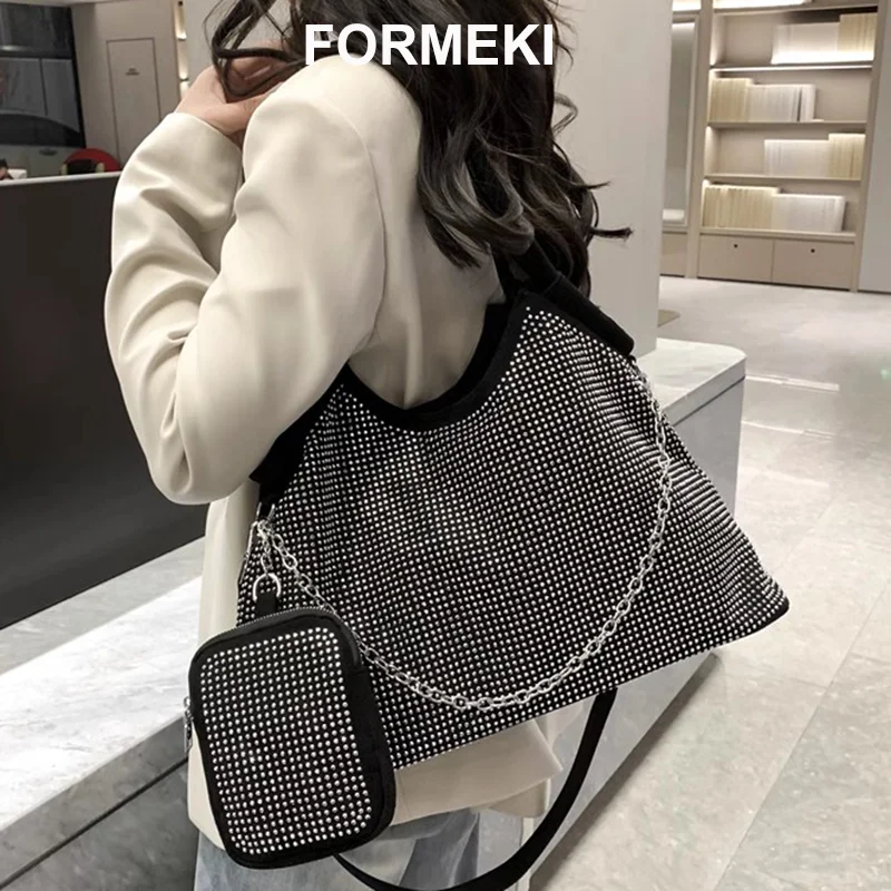 

Formeki Rhinestone Bag For Women Rivets Large Chain Shoulder Bag Luxury Design Ladies Female Bag Women'S Bag