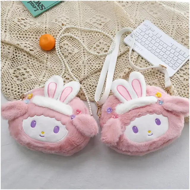 Kawaii Sanrios Cartoon Anime Bunny Headband My Melody Plush Bag Toy Cute Shoulder Bag Messenger Bag Coin Purse Girls Gift 4