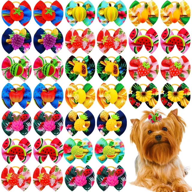 30 unidades: 15 pares de lazos para perros, bonitos lazos para el pelo de  cachorros con bandas de goma, lazos multicolor hechos a mano para mascotas