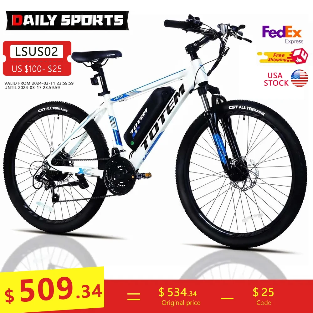 

Totem Victor Electric Bike 350W Motor 36V 10.4Ah Removable Battery Up to 20MPH 21 Speed 26” Electric Mountain Bicycle for Adults